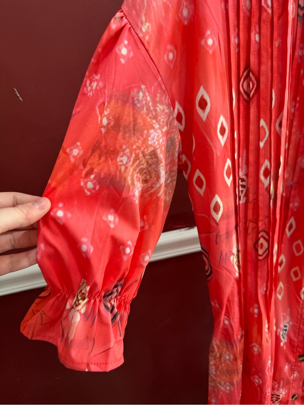 Red Patterned Button-Front Maxi Dress - Picture 2 of 7